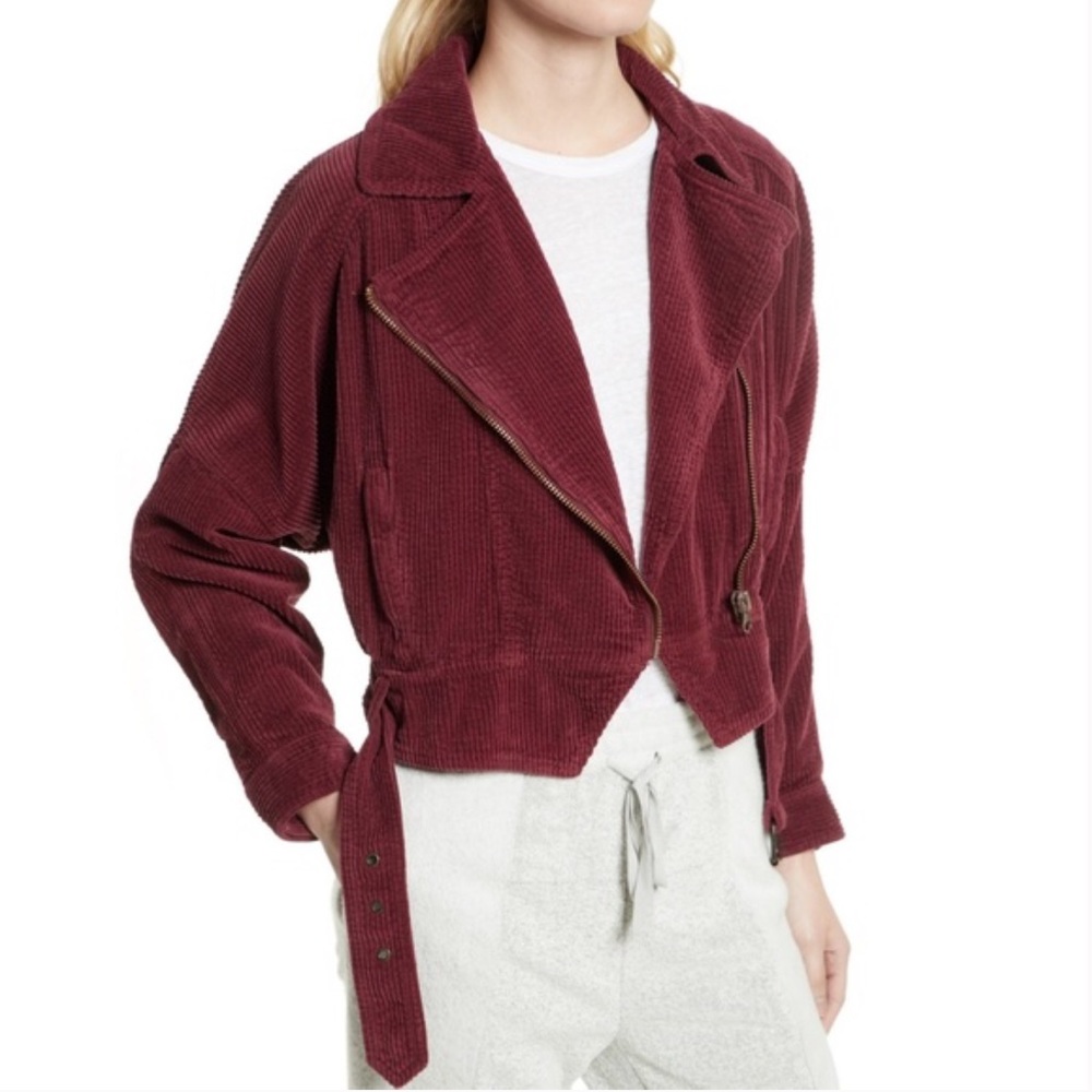 Free People Burgundy Corduroy Moto Jacket